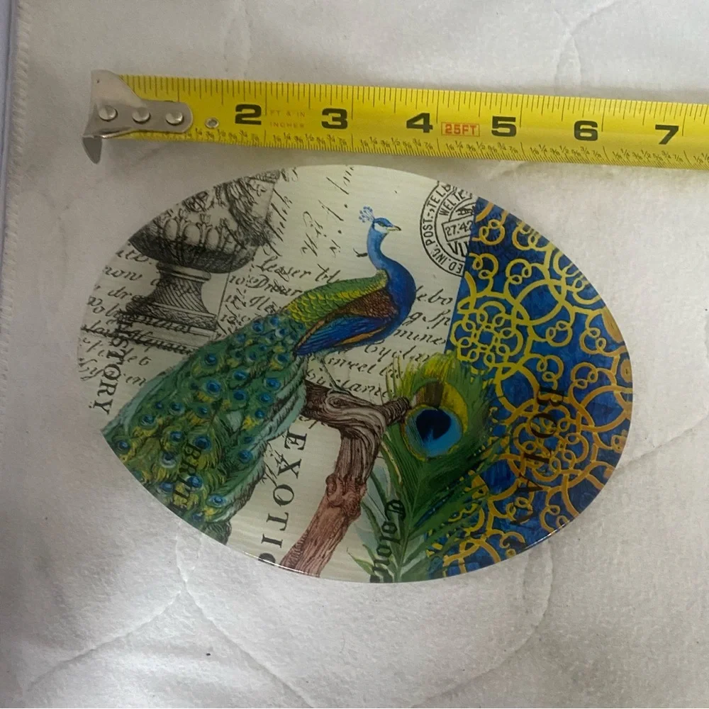 Michel Design Works, Peacock Trinket or Soap Dish, Retired Design oval 6”X5”